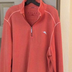 Three-quarter zip-melon with crème stitching pullover-excellent condition